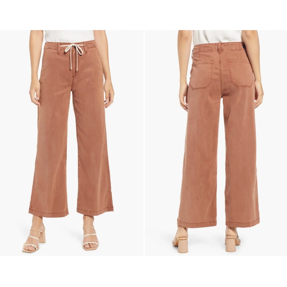 Paige Carly Drawstring High Waist Wide Leg Jeans in Brown Women 25 NWOT $225